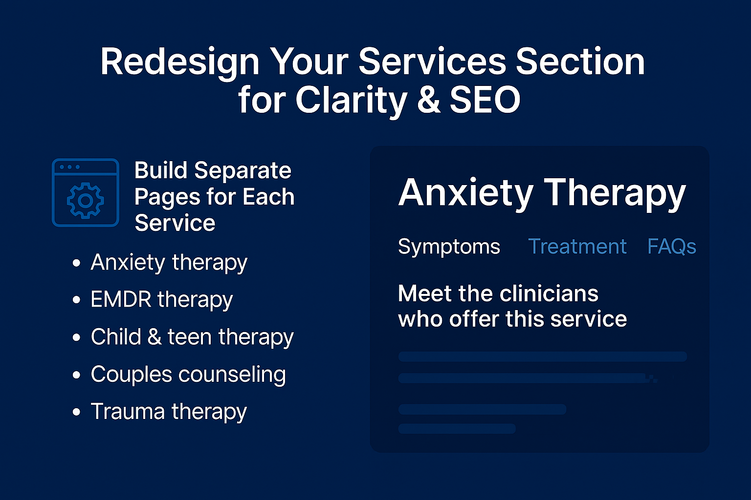 How Do I Redesign My Group Practice Website for Multiple Clinicians? 3 Redesign Services Section for Group Practice Website